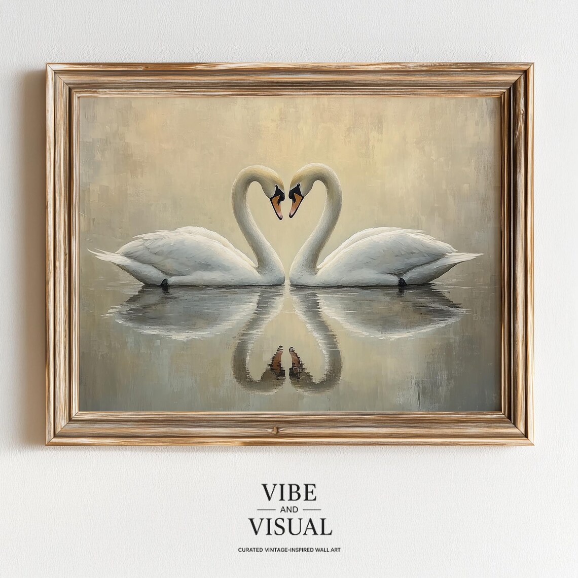 Two White Swans Forming A Heart Romantic Love Birds Wall Art