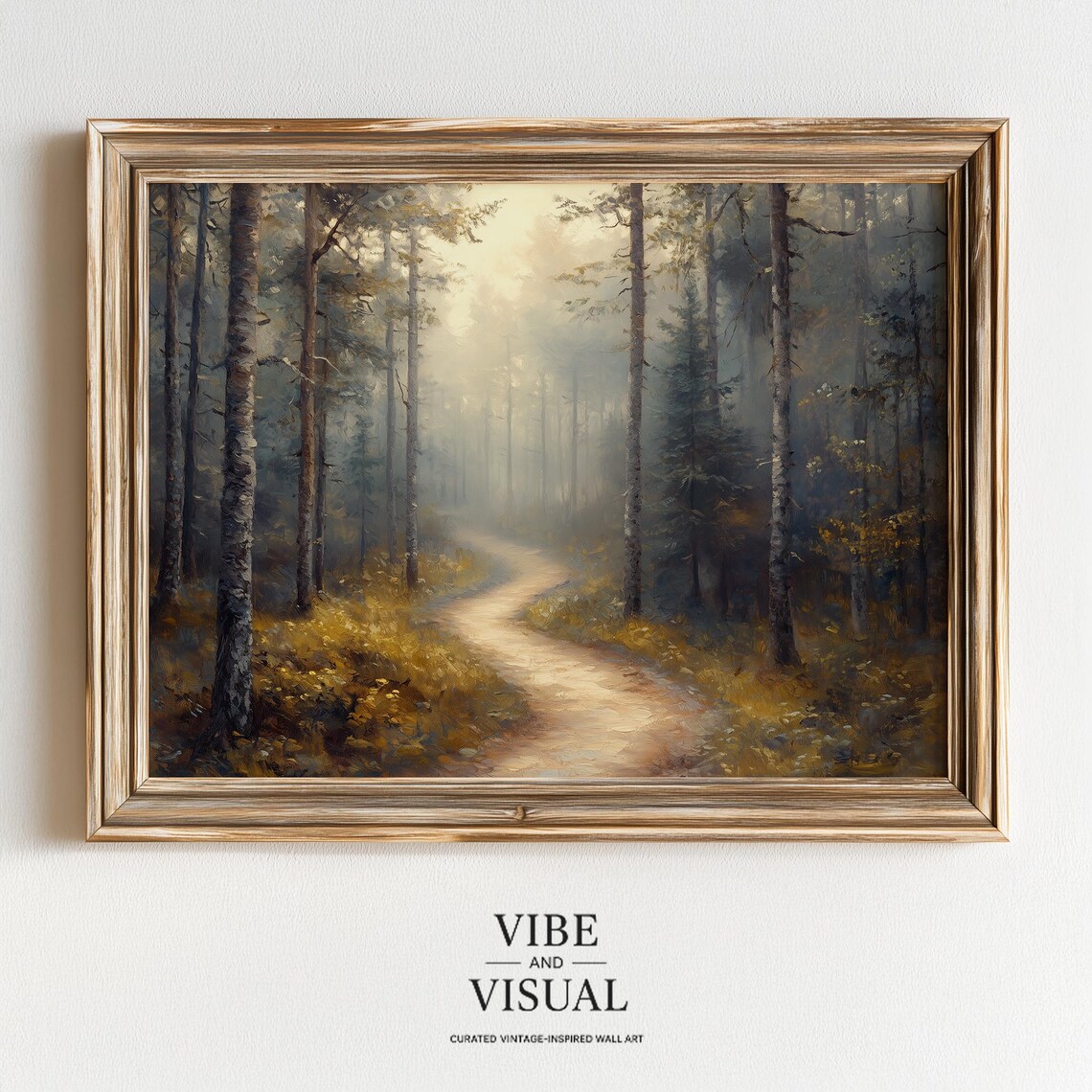 Misty Forest Path Foggy Woods Moody Autumn Vintage Landscape Poster