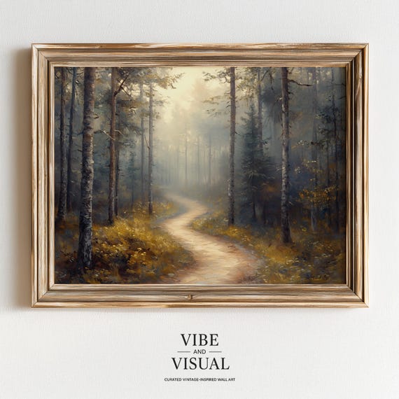 Misty Forest Landscape Art Mood Wall Rustic Foggy Path Decor Tranquil Nature Scene Print 138