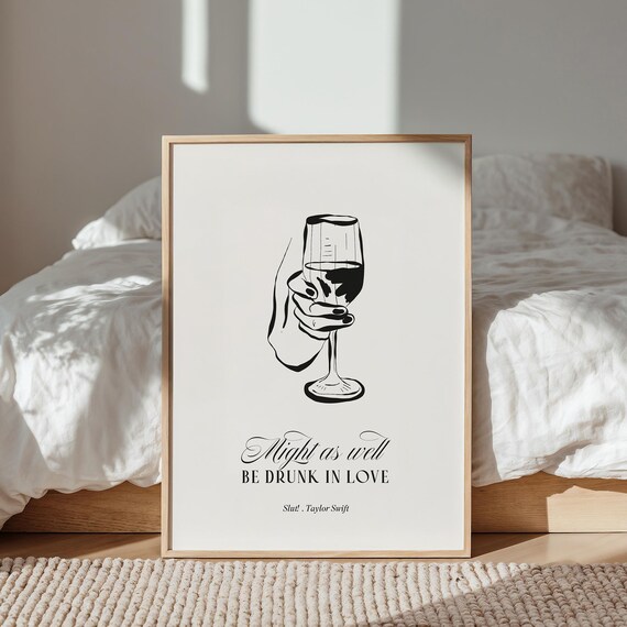 Drunk In Love Minimalist Wine Glass Line Art Lyrics Wall Art
