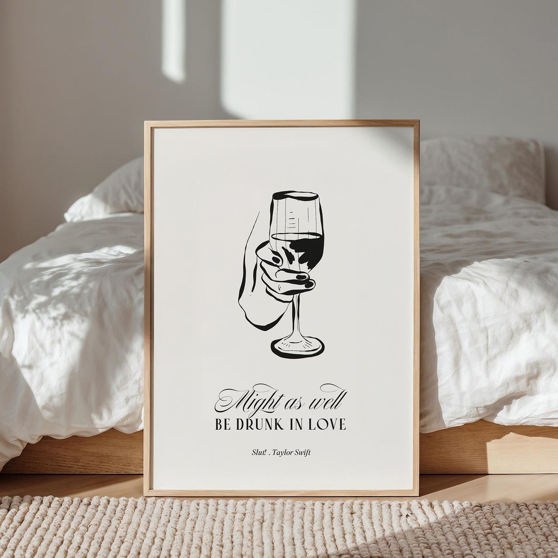 Drunk In Love Minimalist Wine Glass Line Art Lyrics Wall Art