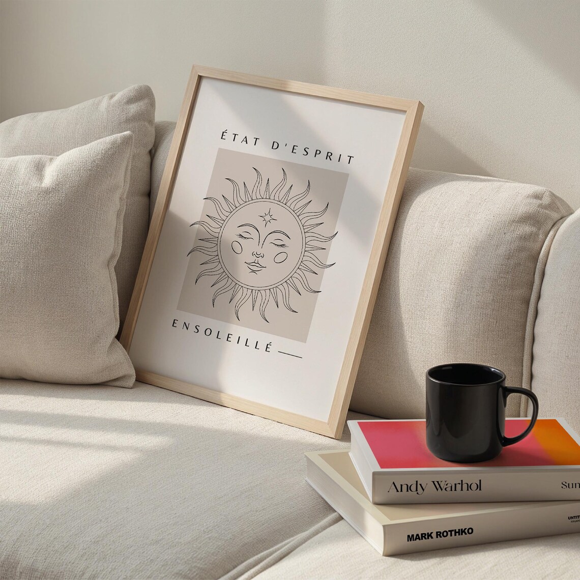 Etat d'Esprit Ensoleille French Celestial Sun Line Art Poster