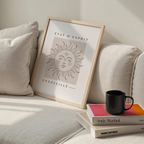 Boho Sun Line Art Print French Quote Celestial Wall Decor