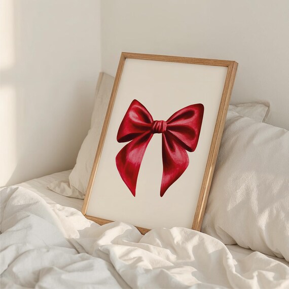Classic Red Satin Bow Watercolour Ribbon Christmas Holiday Poster