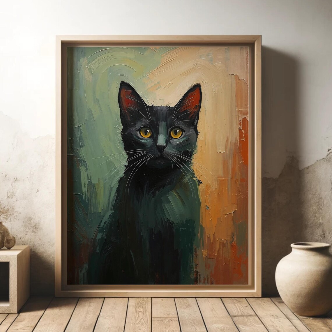 Black Cat Portrait, Modern Pet Art Print