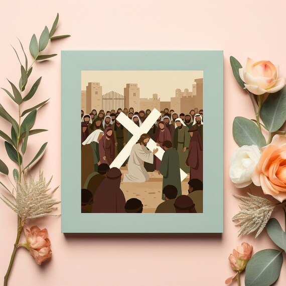 Jesus Embracing the White Cross Jerusalem Christian Faith Poster