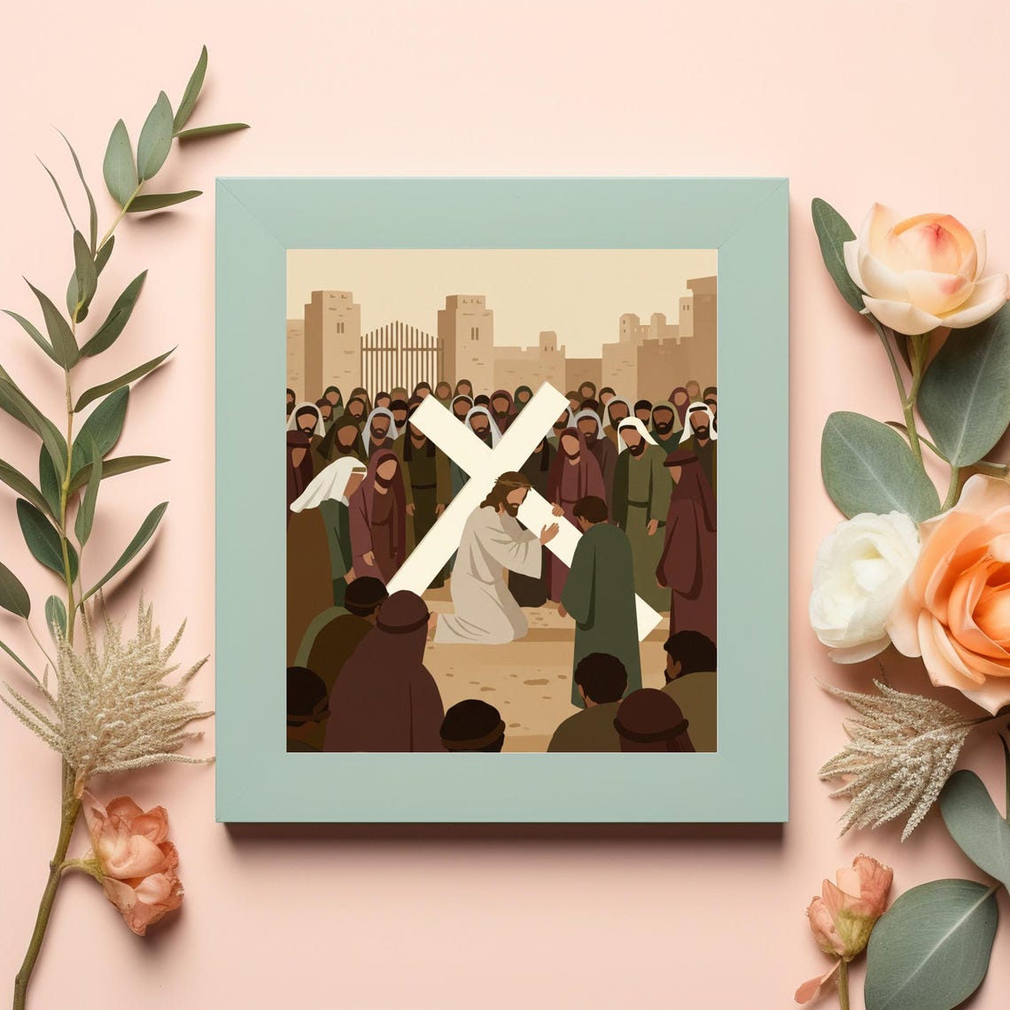 Jesus Embracing the White Cross Jerusalem Christian Faith Poster