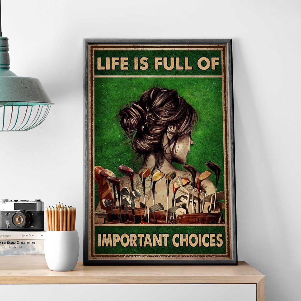 Life Is Full Of Important Choices Funny Golf Lady Vintage Style Poster - Image 3