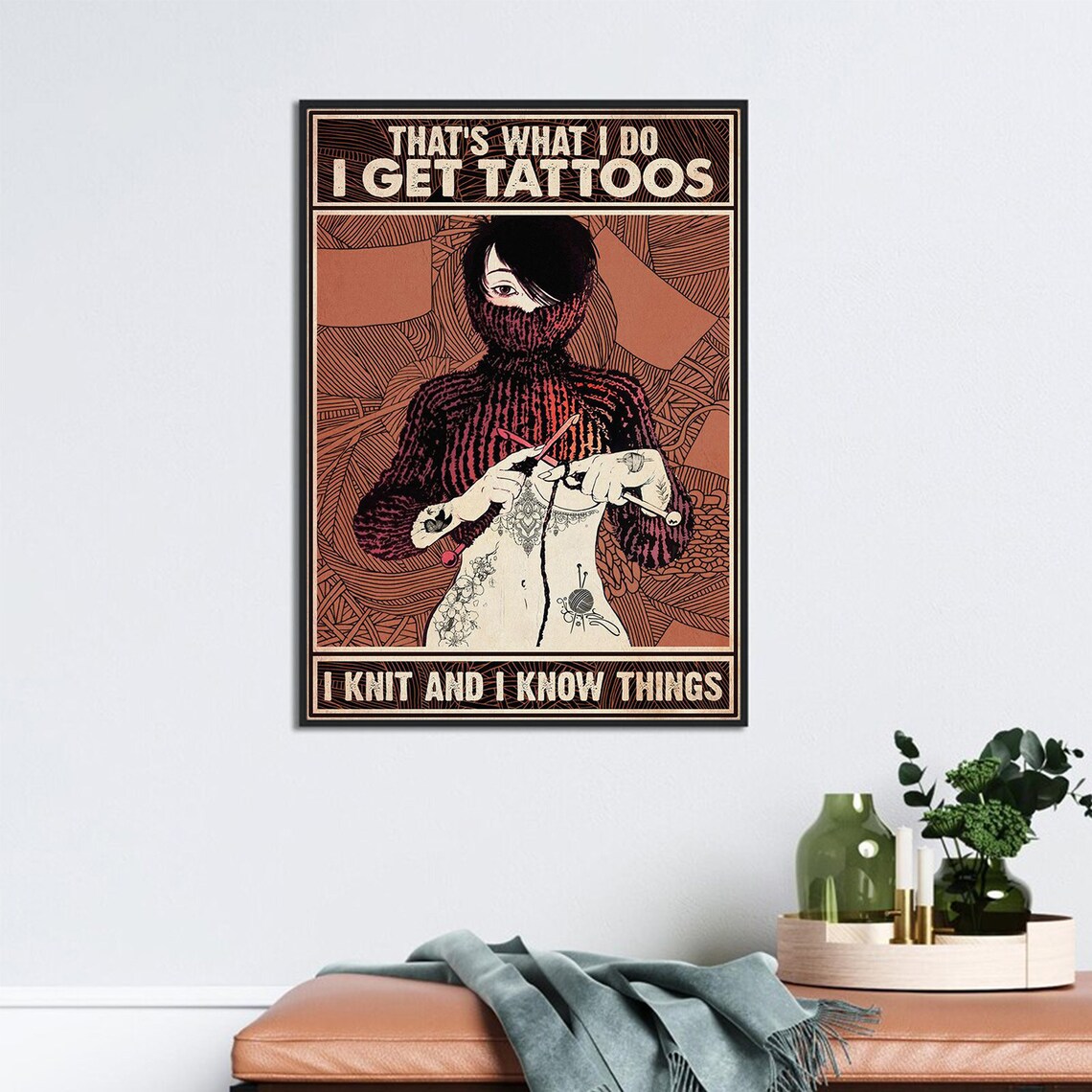 Knitting Tattoo Girl, Vintage Quote Poster Print - Image 3