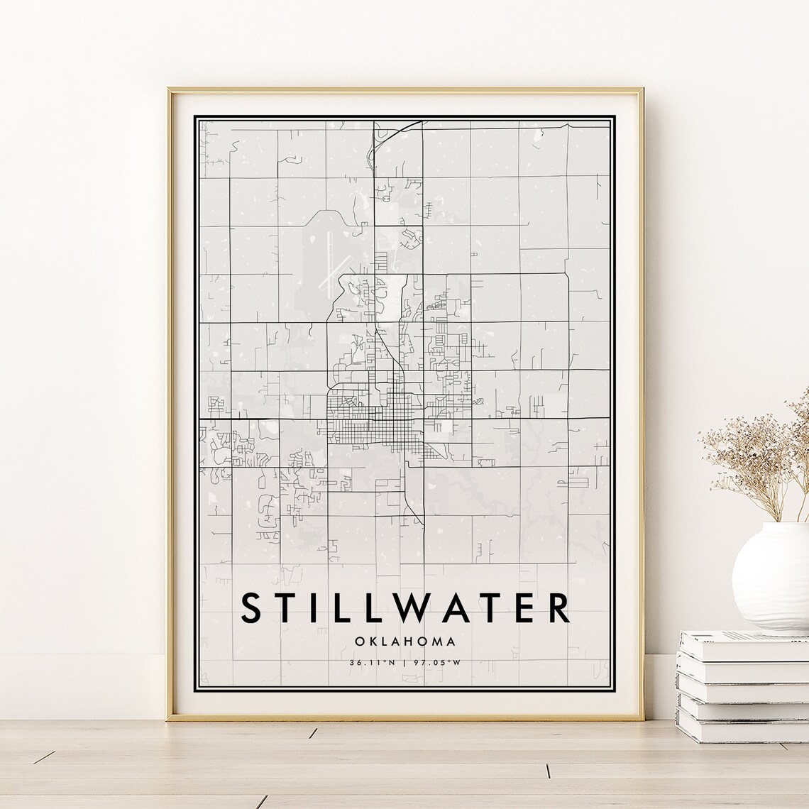 Stillwater Map Print, Retro Oklahoma City Travel Poster