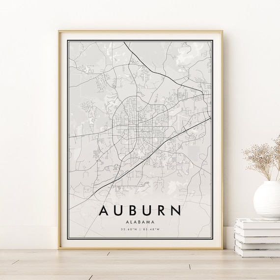 Auburn Alabama Minimalist City Map Black and White Street Line Poster