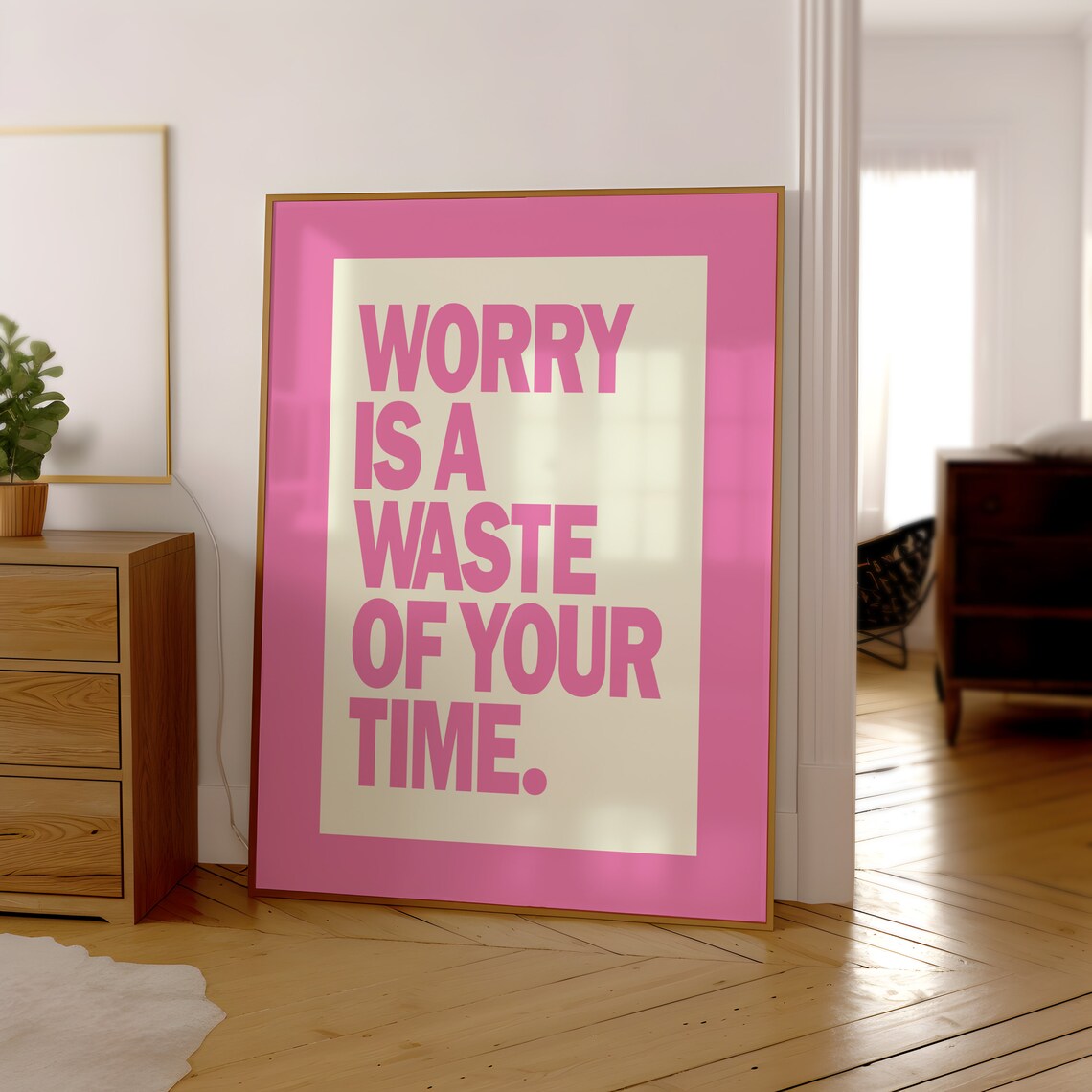 Worry Is a Waste of Your Time Pink Retro Motivational Quote Poster - Image 3