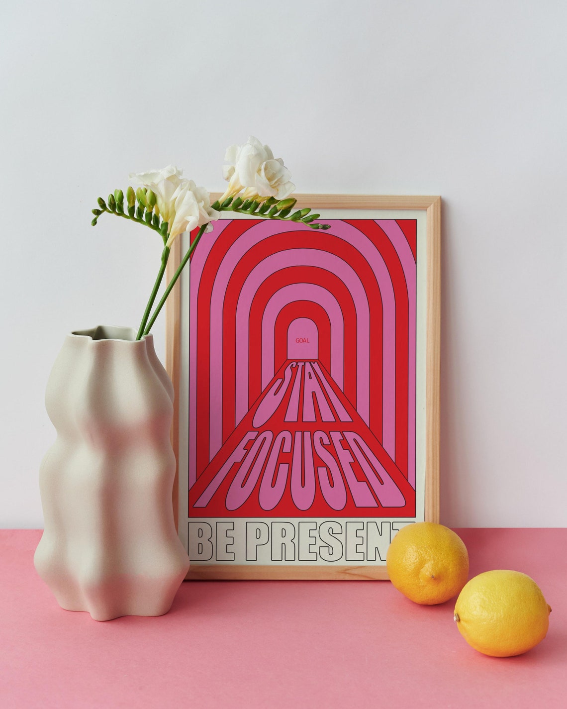 Stay Focused Be Present Pink Red Psychedelic Tunnel Art Poster - Image 2