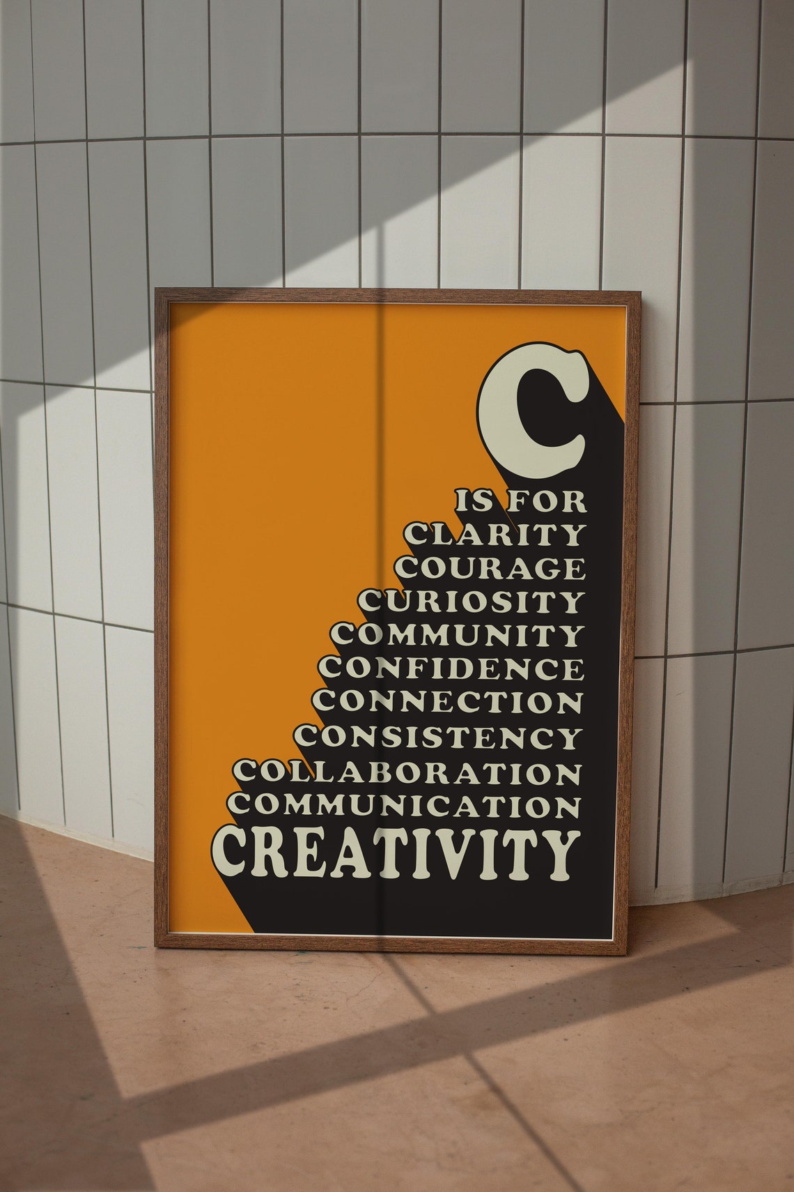 C Is for Clarity Courage Curiosity Retro Orange Alphabet Art Poster - Image 5