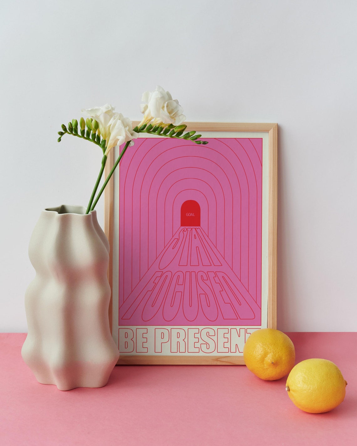 Stay Focused Be Present Pink Retro Arch Tunnel Typography Poster - Image 3
