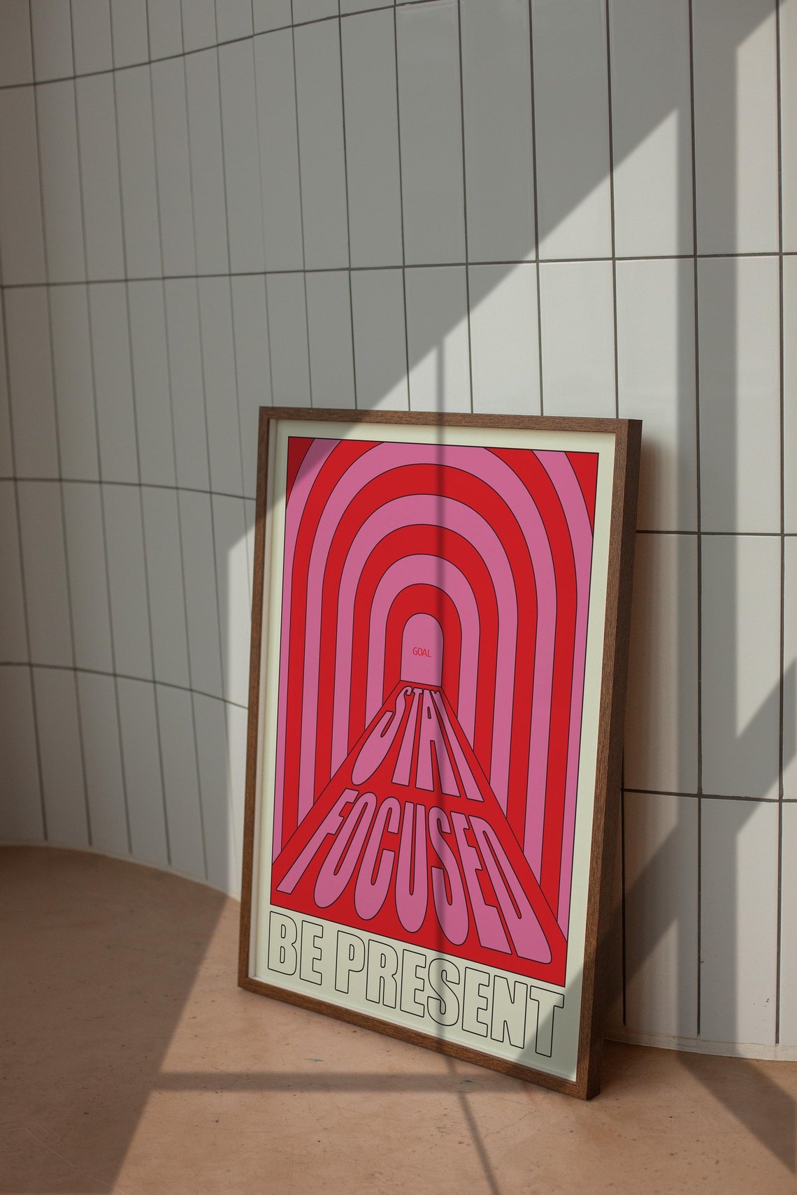 Stay Focused Be Present Pink Red Psychedelic Tunnel Art Poster - Image 3