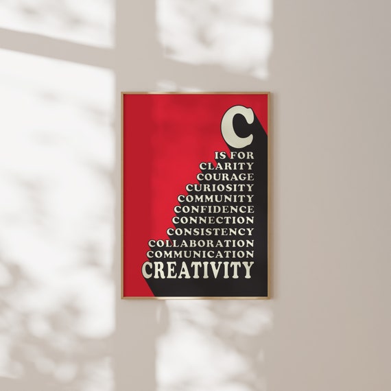 C Is For Creativity Wall Art Creativity Poster Creativity Quotes Retro Red Wall Art Bold Red Poster Modern Room Decor