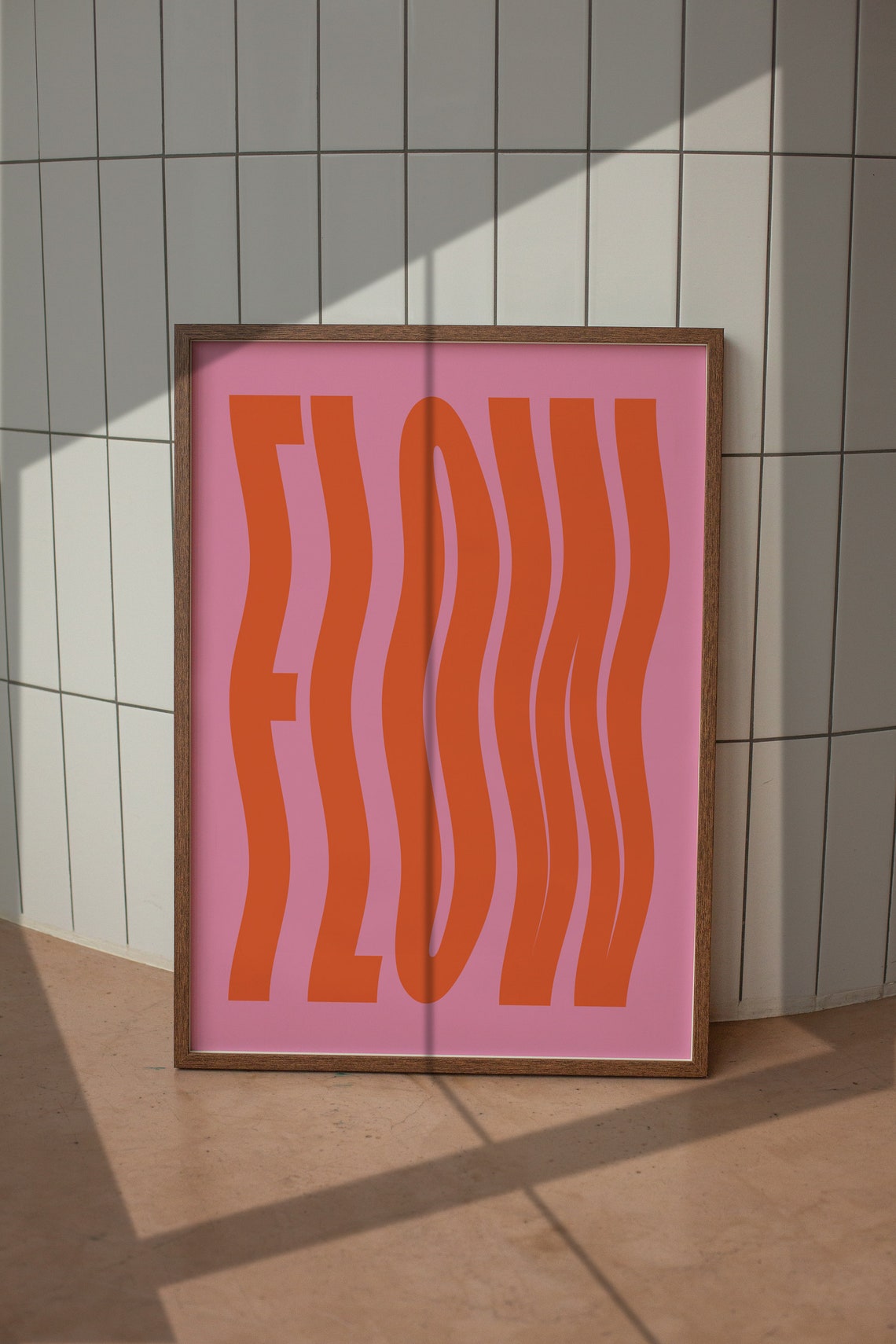 Flow Wavy Orange Bubble Letters Pink Retro Typography Wall Art - Image 5