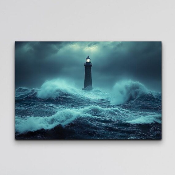 Lighthouse Art Print, Ocean Landscape Sunset Coastline