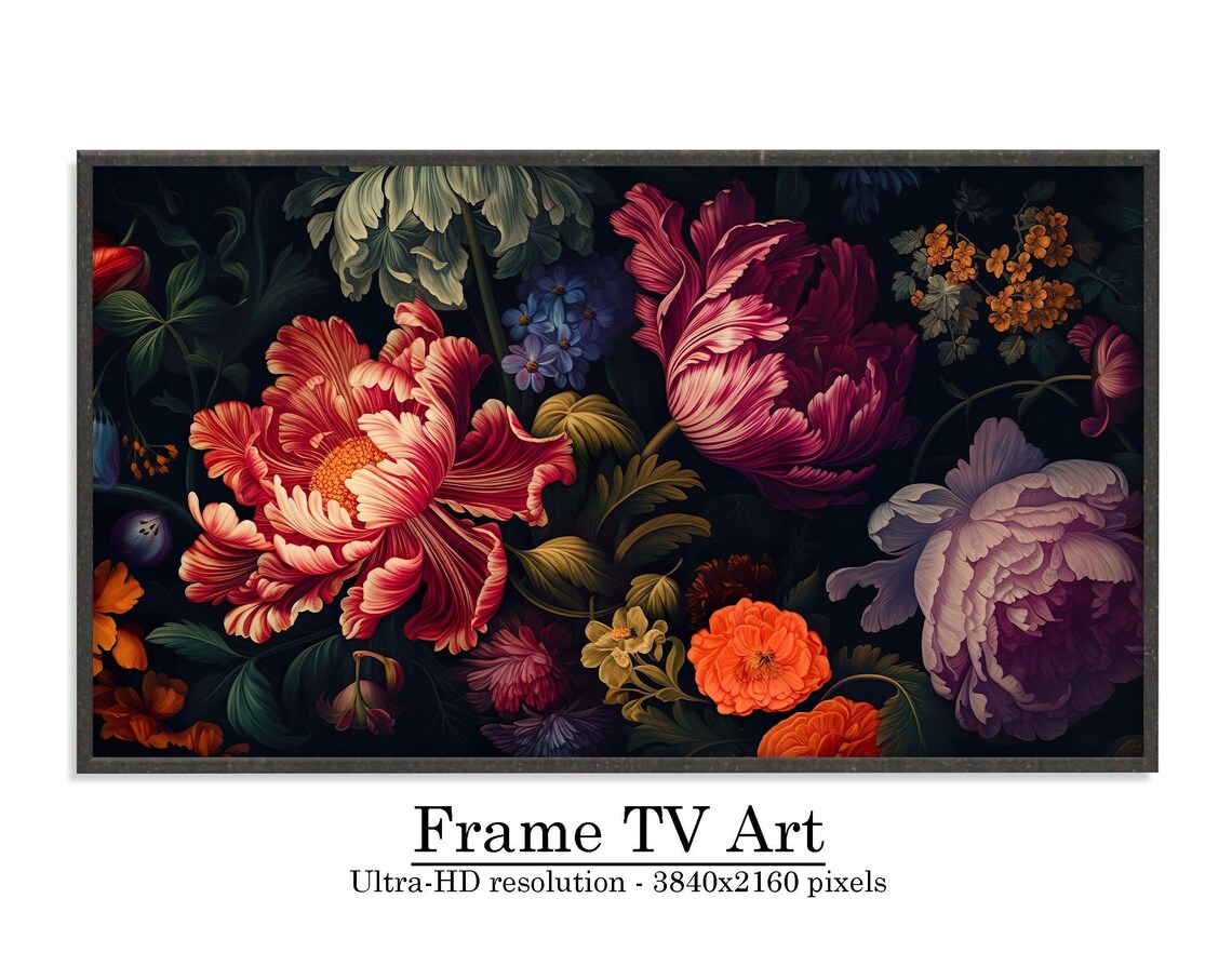 Moody Red Peony Botanical Vintage Floral Still Life Frame TV Art Print