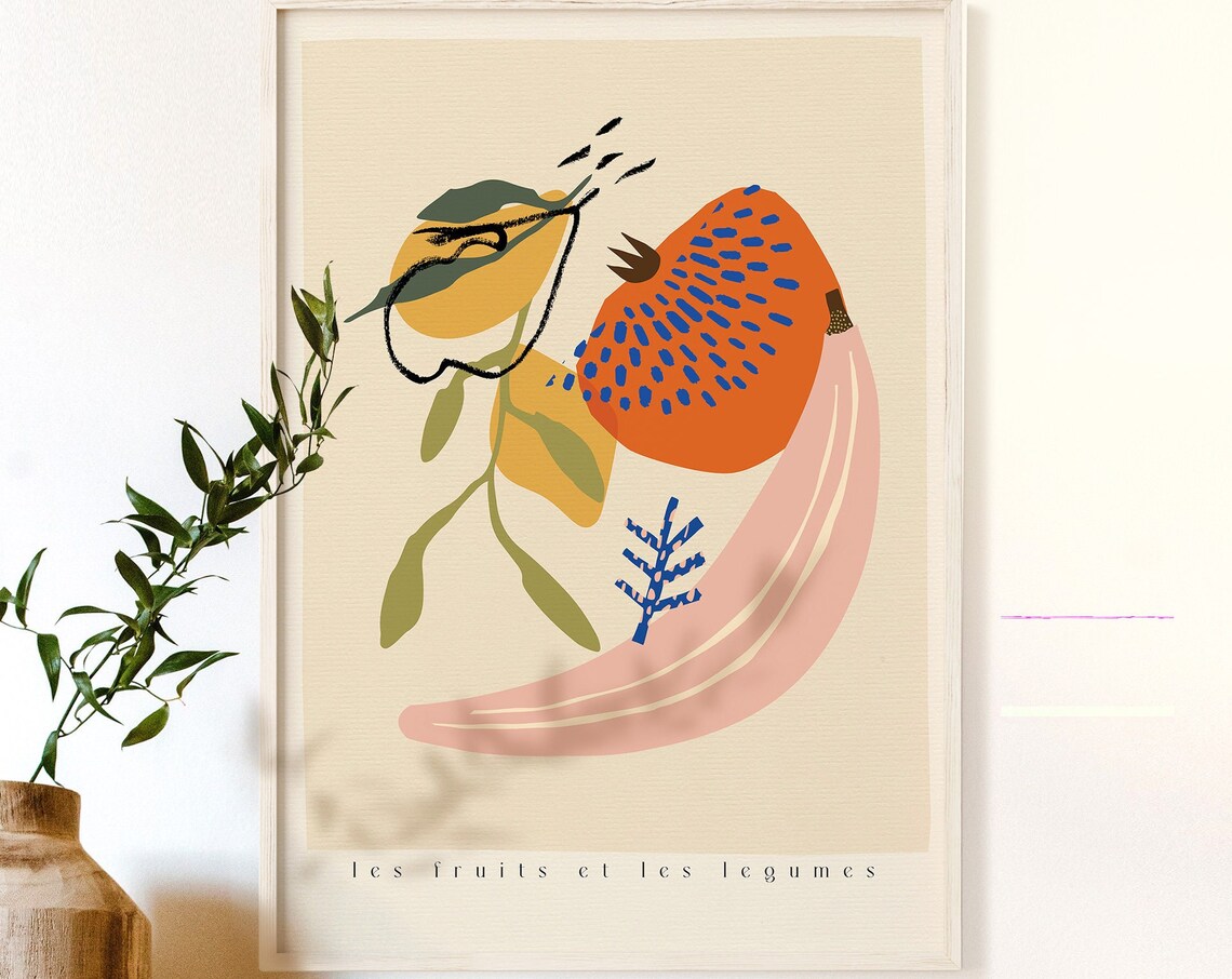 Sleepy Fruits Vegetables Kitchen Art Print