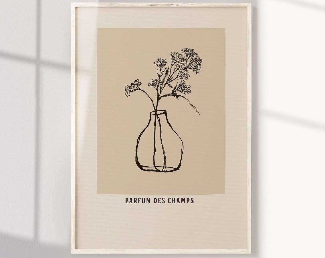White Flowers Bouquet Art Print, Hand Drawn Floral