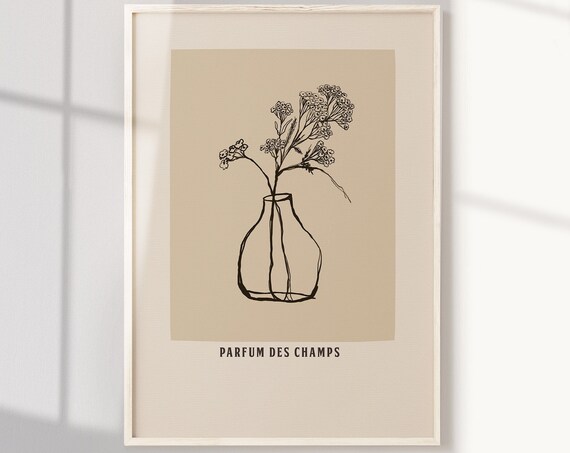 White Flowers Bouquet Art Print, Hand Drawn Floral