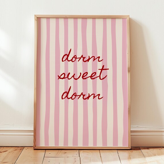 Dorm Sweet Print Pink Red Stripe Dopamine Decor Preppy Wall Art College Girly Poster Trendy Cute Rommate Collage