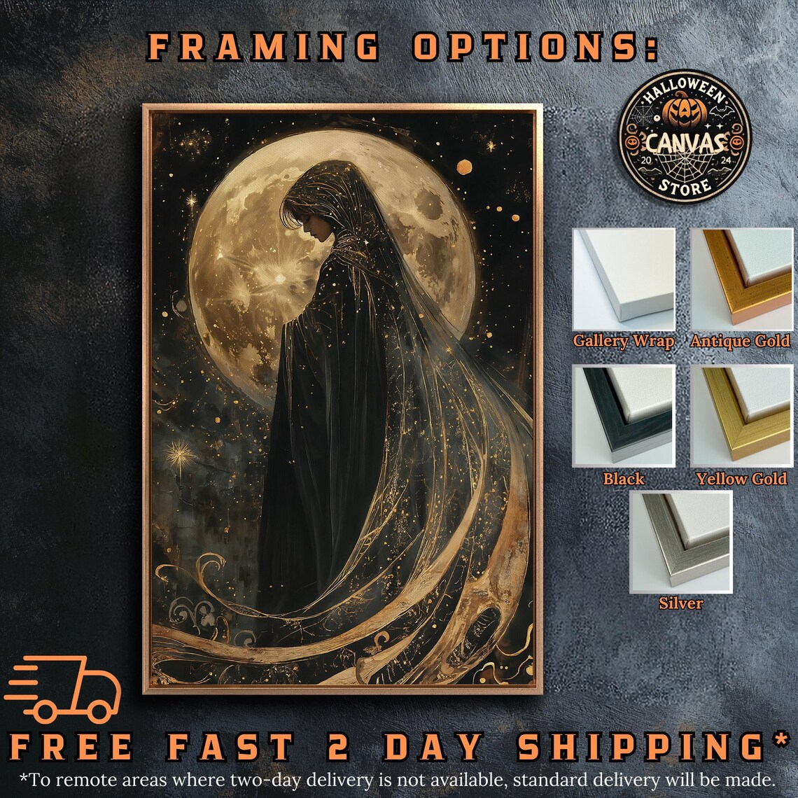 Mystical Veiled Woman Full Moon Silhouette Starry Night Gothic Celestial Poster - Image 5