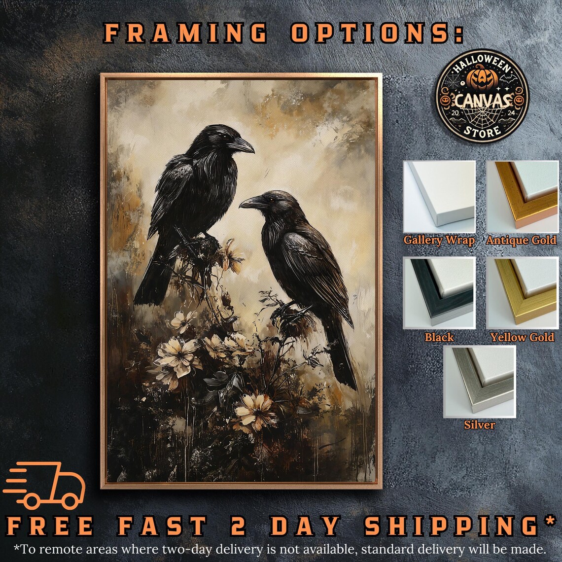 Two Black Ravens Dried Flowers Moody Sepia Gothic Bird Dark Cottagecore Poster - Image 5