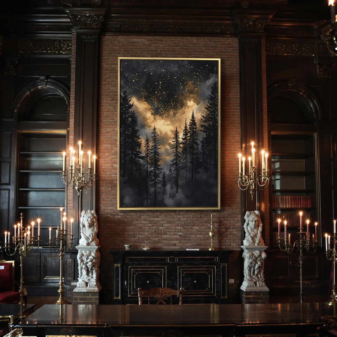 Enchanted Dark Forest Starry Night Gothic Poster - Image 2
