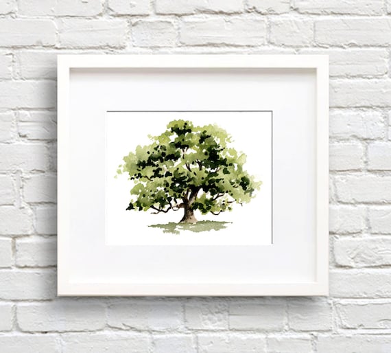 Oak Tree Watercolor Art Print, Nature Landscape