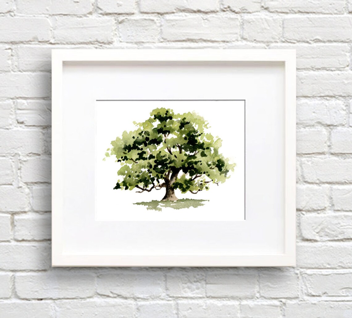 Oak Tree Watercolor Art Print, Nature Landscape