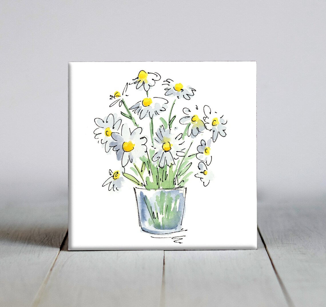 Daisies In Vase, Botanical Floral Wall Art Print