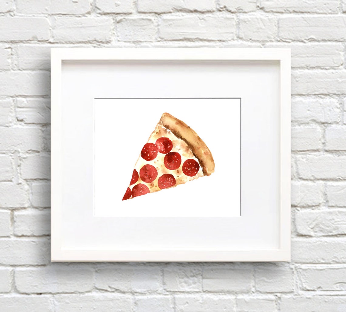 Pepperoni Pizza Slice Watercolor Food Kitchen Fun Art Poster
