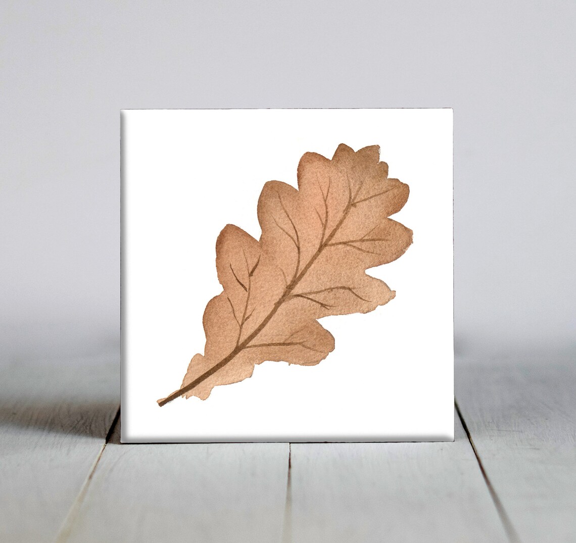 Oak Leaf Decorative Tile Art Print, Nature Gift
