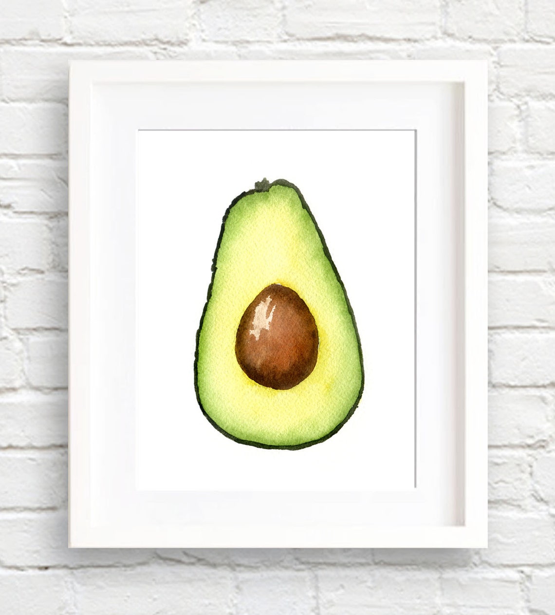 Halved Avocado with Brown Pit Watercolor Kitchen Decor Poster