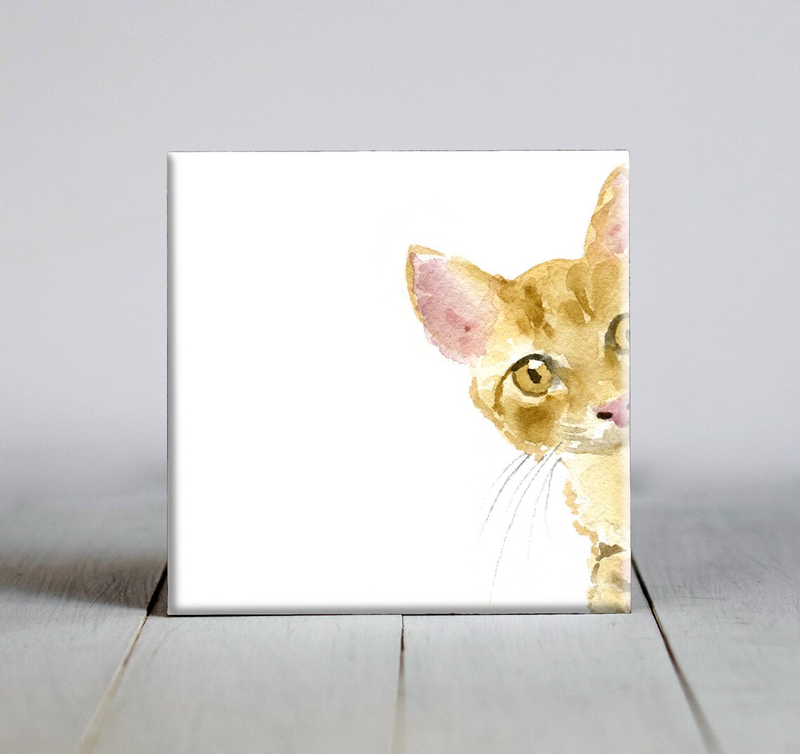 Orange Tabby Cat Decorative Tile Art Print, Pet Lover