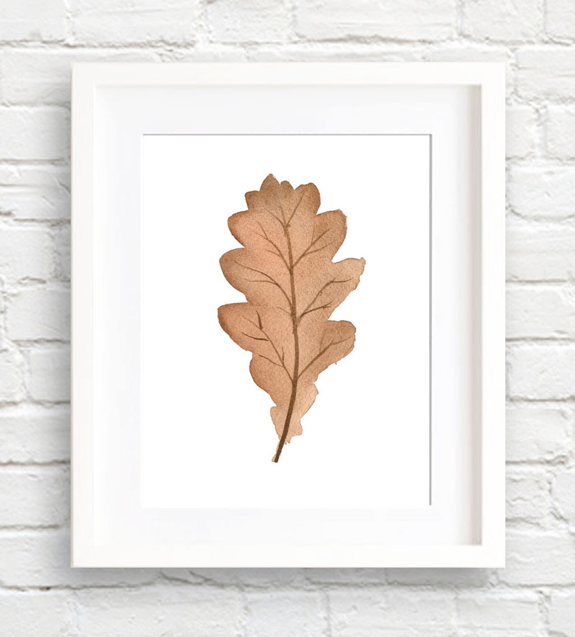 Single Brown Oak Leaf With Detailed Veins Watercolor Autumn Poster