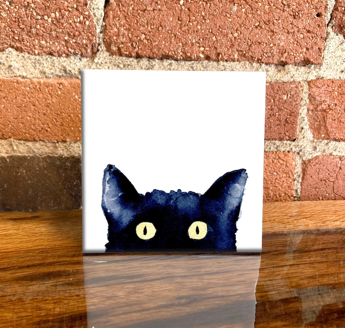 Black Cat Ceramic Tile, Pet Lover Wall Art Print
