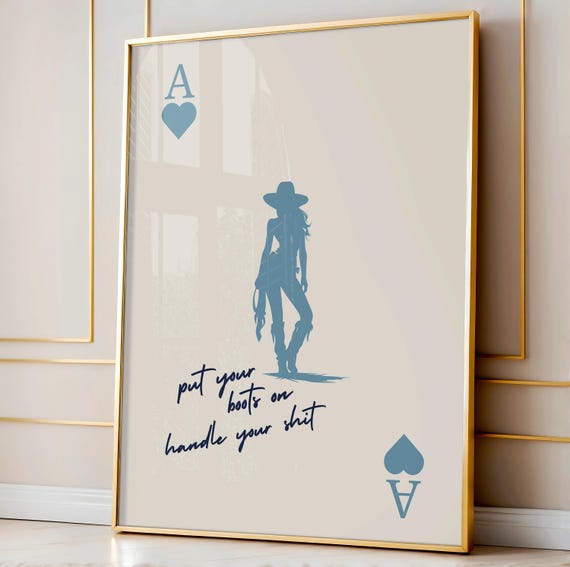 Blue Cowgirl Print Trendy Western Wall Art Girly Wall Art College Dorm Decor Preppy Room Decor Trendy Wall Prints Western Prints