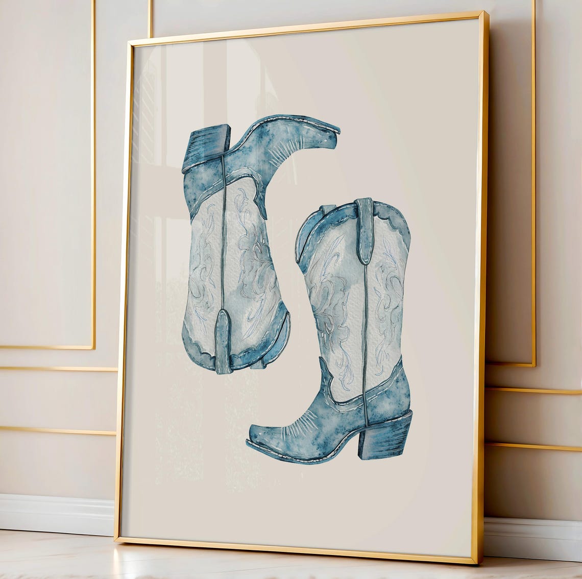 Cowgirl Boots Print Blue Dorm Cowgirl Print Coastal Cowgirl Blue Trendy Prints Preppy Room Decor Beach Dorm Decor Western Art Print