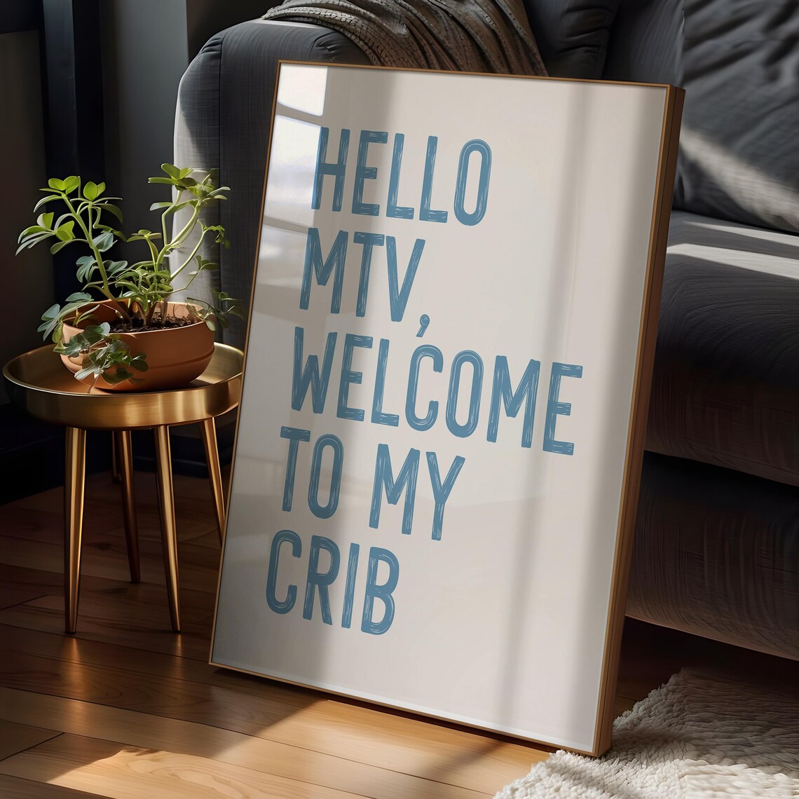 Funny Hello MTV Welcome to My Crib Blue Retro TV Nostalgia Poster