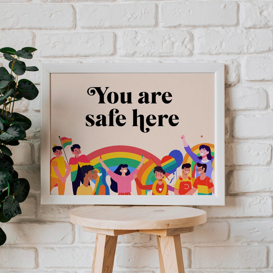 You Are Safe Here Rainbow Pride Inclusive Love Art Gift Poster - Image 2