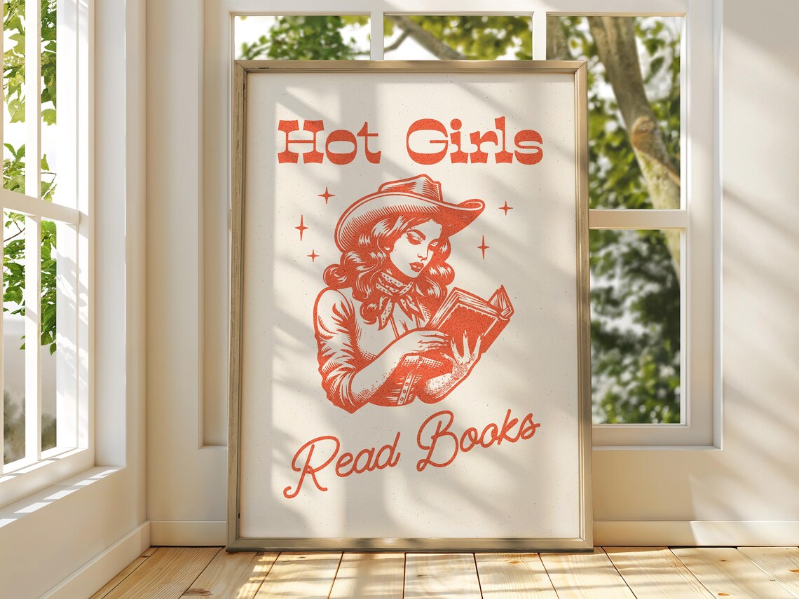 Hot Girls Read Books Retro Cowgirl Reader Western Quote Poster - Image 4