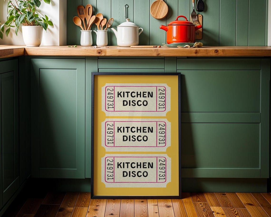 Kitchen Disco Vintage Ticket Stub Trio Mustard Yellow Poster - Image 3