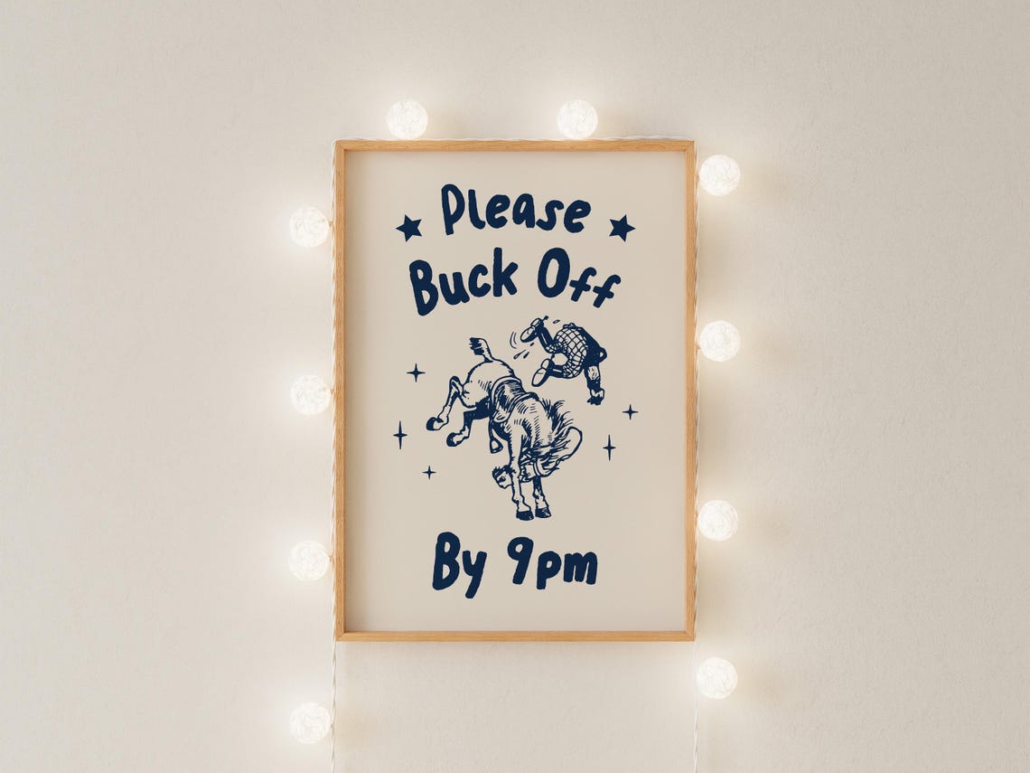 Please Buck Off By 9pm Navy Bucking Bronco Western Funny Poster - Image 3