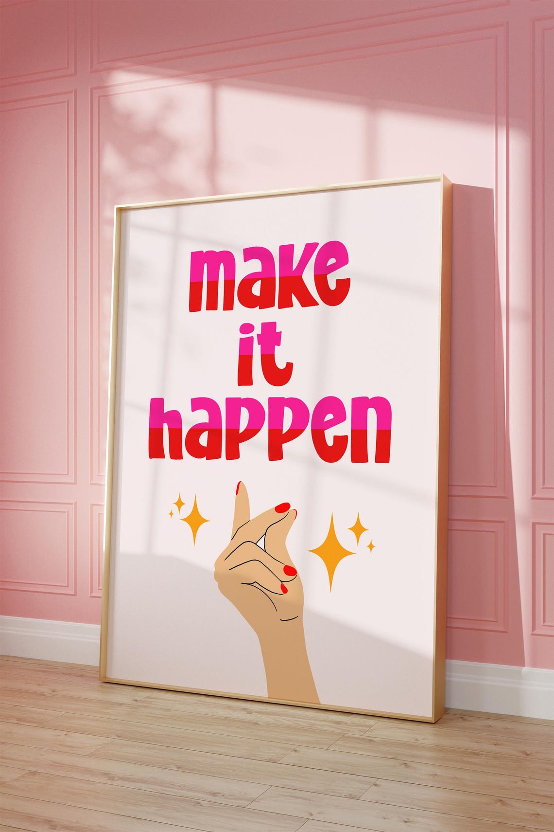 Make It Happen Pink Red Bold Motivational Quote Wall Decor Poster - Image 2