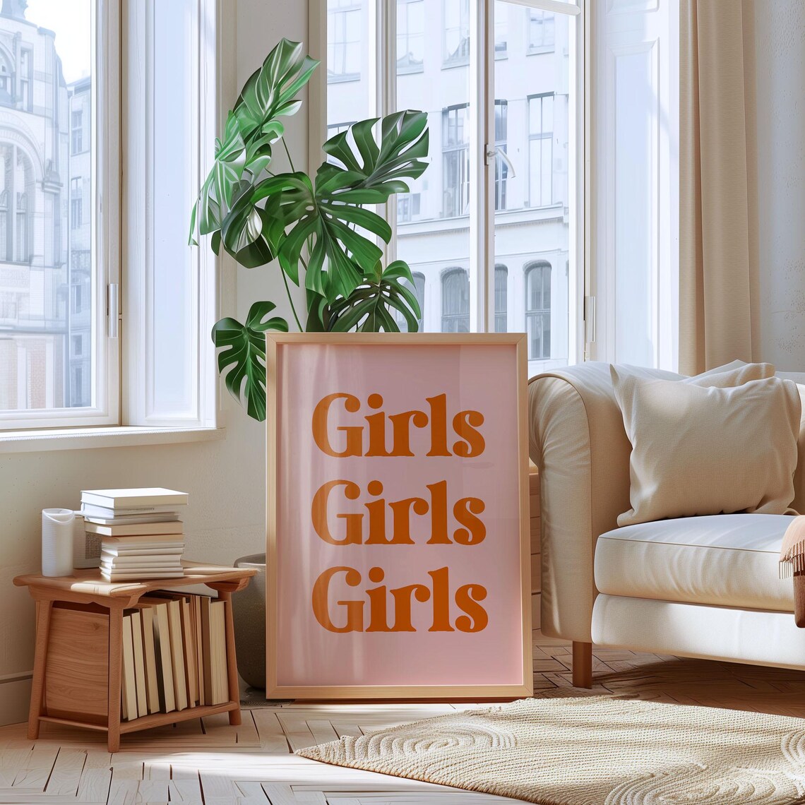 Girls Girls Girls Retro Typography Orange Pink Empowerment Poster - Image 4
