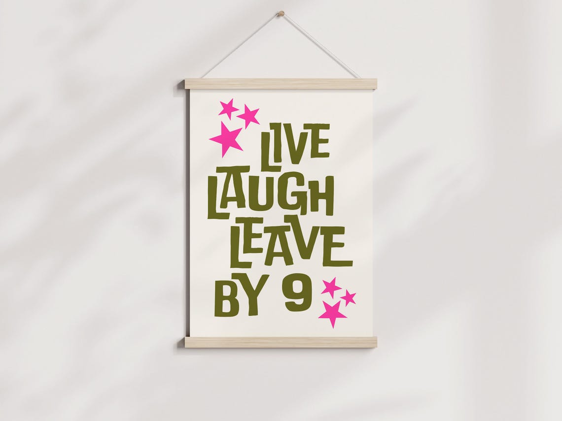 Live Laugh Leave By 9 Olive Green Pink Stars Typography Poster - Image 3